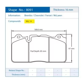 Pagid Racing 8091 RSL19 E8091R19 - disegno sagoma 8091