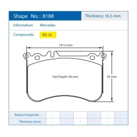 Pagid Racing 8188 RSL29 E8188R29 - dibujo forma 8188