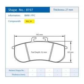 Pagid Racing 8197 RSL29 E8197R29 - disegno sagoma 8197