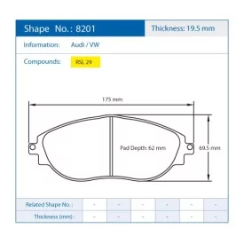 Pagid Racing 8201 RSL29 E8201R29 - Zeichnung Form 8201