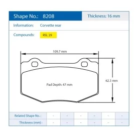 Pagid Racing 8208 RSL29 E8208R29 - Zeichnung Form 8208