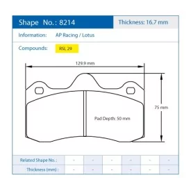Pagid Racing 8214 RSL29 E8214R29 - disegno sagoma 8214