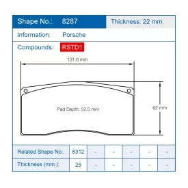 Pagid Racing 8287 RSTD1 E8287RSTD1 - dessin forme 8287