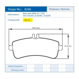 Pagid Racing 8246 RSL29 E8246R29 - disegno sagoma 8246