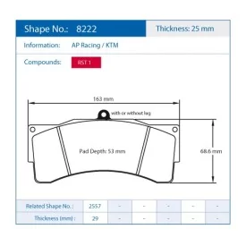 Pagid Racing 8222 RST1 E8222RST1 - disegno sagoma 8222