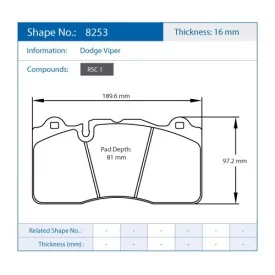 Pagid Racing 8253 RSC1 E8253RSC1 - disegno sagoma 8253