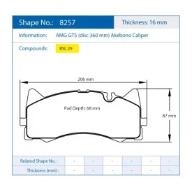 Pagid Racing 8257 RSL29 E8257R29 - Zeichnung Form 8257