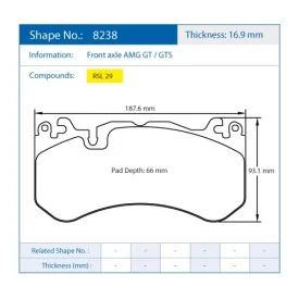Pagid Racing 8238 RSL29 E8238R29 - Zeichnung Form 8238