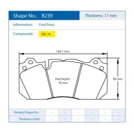 Pagid Racing 8239 RSL29 E8239R29 - shape 8239 drawing