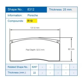 Pagid Racing 8312 RSL19 E8312R19 - Zeichnung Form 8312