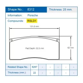 Pagid Racing 8312 RSLD1 E8312RSLD1 - Zeichnung Form 8312