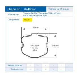 Pagid Racing 8240 RSL29 E8240R29R Trasero - dibujo forma 8240