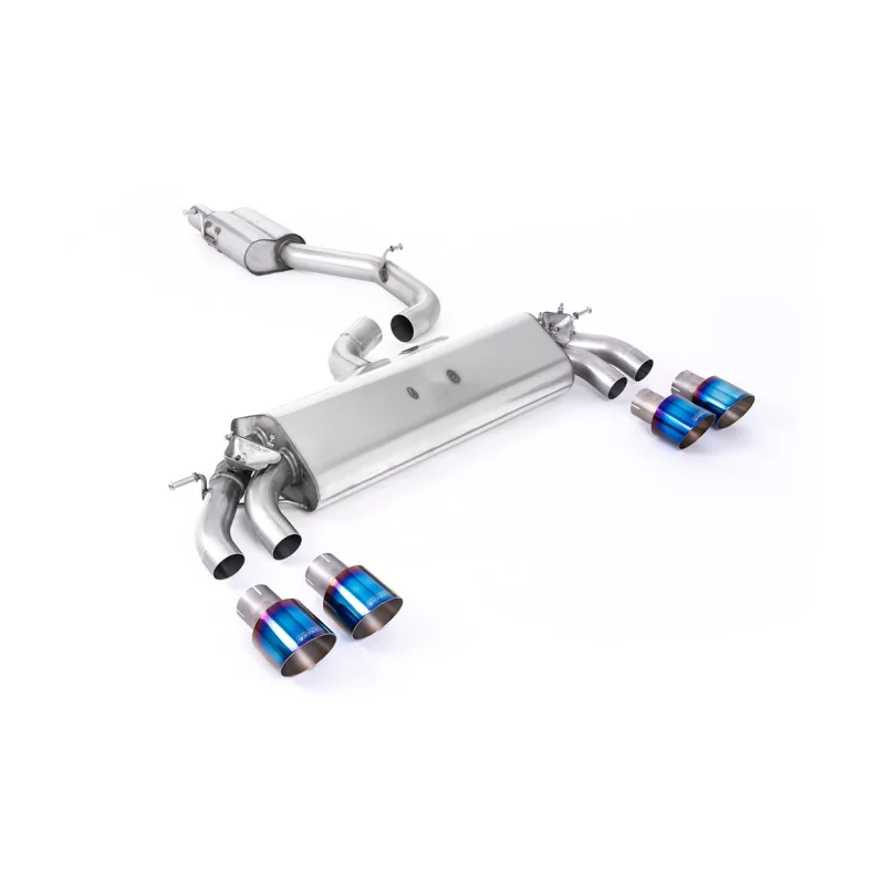 Milltek SSXAU779 cat-back exhaust for Audi S3 2.0 TFSI quattro 3-Door 8V.2, burnt titanium GT-100 tips Milltek SSXAU779 cat-back exhaust for Audi S3 2.0 TFSI quattro 3-Door 8V.2, burnt titanium GT-100 tips