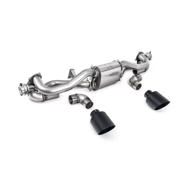 Milltek SSXPO155 particulate filter-back exhaust for Porsche Cayman 718 GT4 4.0, black GT-115 tips - detail